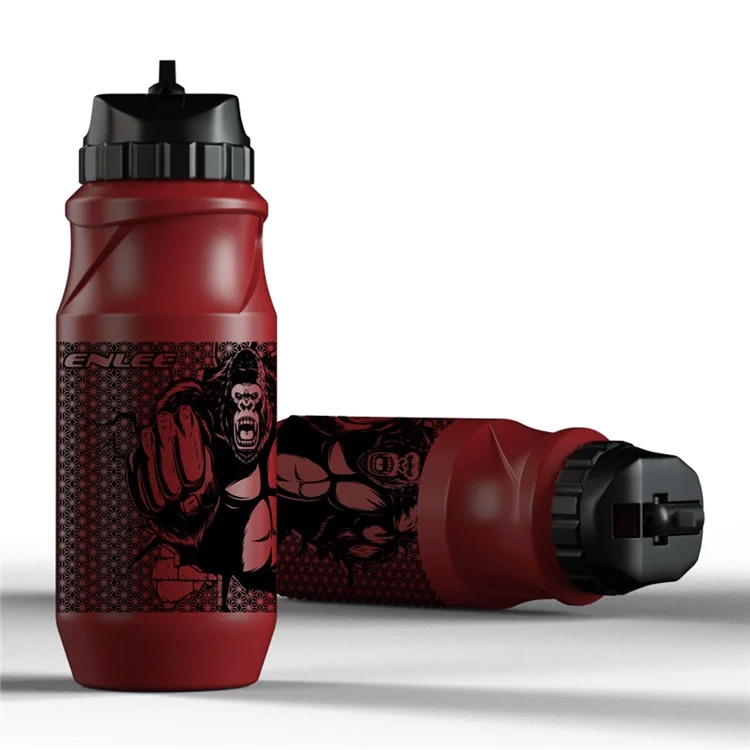 ENLEE Sports Water Bottle 650ML Mountain Bike Water Bottle Cup for Outdoors Camping Cycling Fitness Gym (BPA Free, without FDA Certificate) - Orangutan/Red