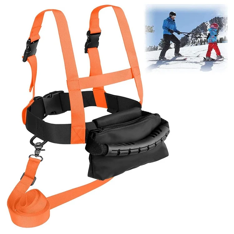 Treinamento de Esqui e Snowboard Arness Coloque a Ferramenta de Ensino de Controle de Velocidade do Cinto de Esqui Com Coleira/alça/bolsa Removível Para Crianças Iniciantes - Laranja