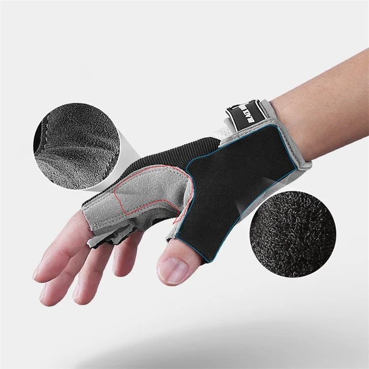 KYNCILOR A0055 Gants demi-doigts respirants pour sports de plein air antidérapants en microfibre et cuir - Rouge/XL