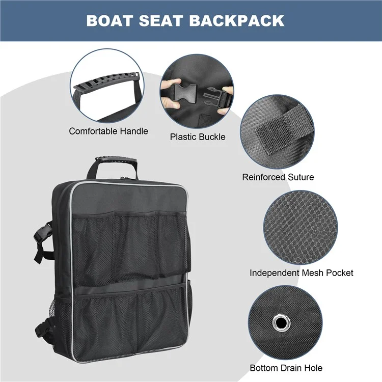 Waterproof Oxford Cloth Boat Seat Storage Bag Organizer with Mesh Pockets, 39x10x45cm