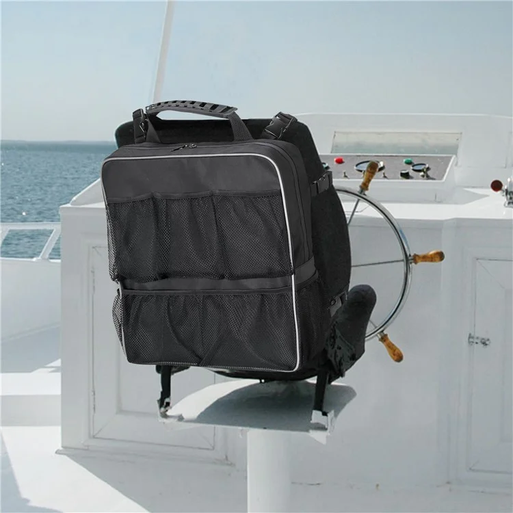 Waterproof Oxford Cloth Boat Seat Storage Bag Organizer with Mesh Pockets, 39x10x45cm