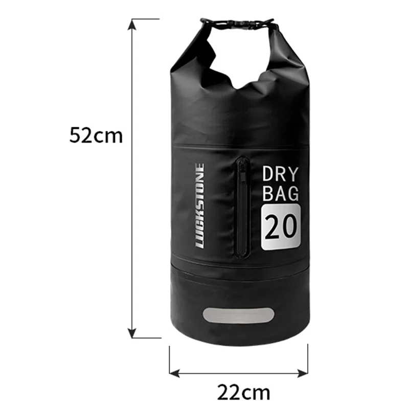 LUCKSTONE 20L Outdoor Sports Waterproof Backpack Dry Bag for Kayaking Boating - Black