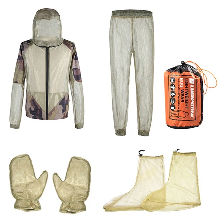 LUCKSTONE 1 Set Erwachsene Mückenschutzanzüge Mesh-Netz-Jacke + Hose + Handschuhe + Fußabdeckung - L