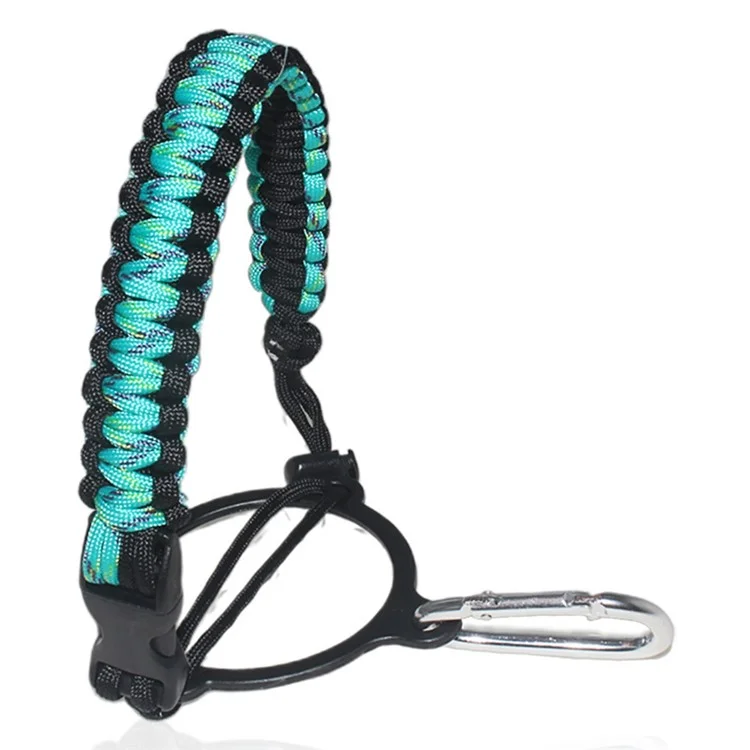 Porte-bouteille d'eau de survie tactique pour le camping en plein air avec mousqueton - Bleu Vert + Noir