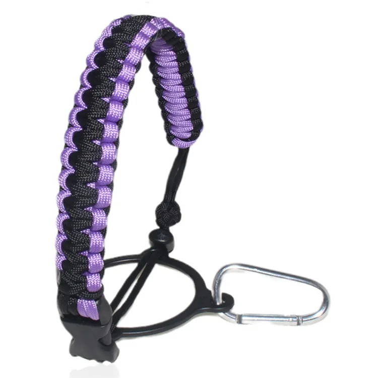 Outdoor Camping Tactical Survival Paracord Water Bottle Holder with Carabiner - Black+Purple