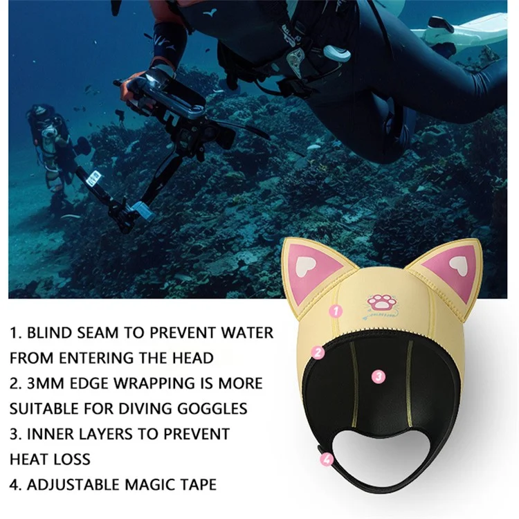 GOLOVEJOY XMZ276 Katzenohren-Tauchhaube Neopren Schwimmkappe für Wassersport im Winter - Gelb