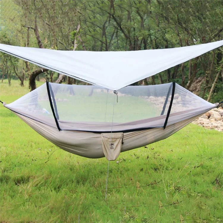 Hamac de camping avec moustiquaire, lit suspendu pour 2 personnes, taille déployée : 260x140cm - Kaki