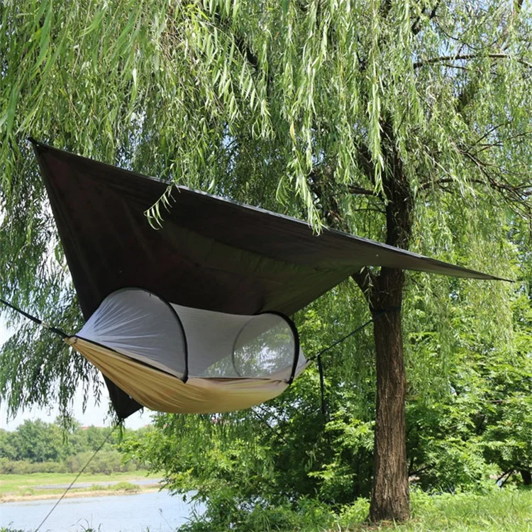 Hamac de camping avec moustiquaire, lit suspendu pour 2 personnes, taille déployée : 260x140cm - Kaki