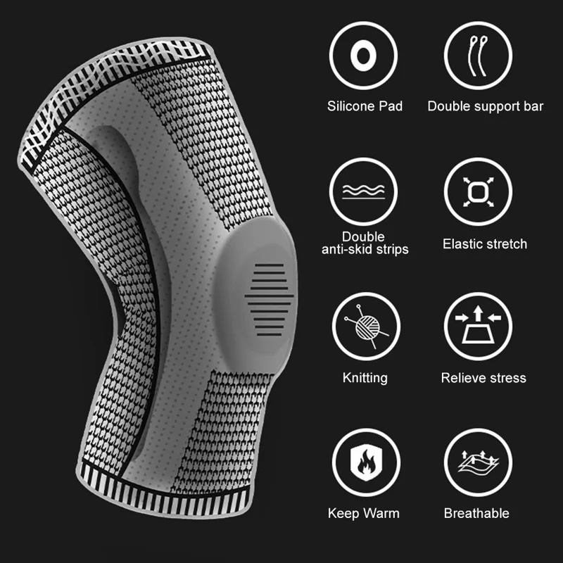 KYNCILOR AB066 Knee Brace Knee Compression Sleeve Support for Men and Women Compression Breathable Knee Pads - Grey//L