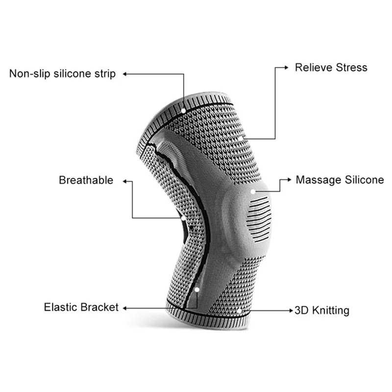 KYNCILOR AB066 Knee Brace Knee Compression Sleeve Support for Men and Women Compression Breathable Knee Pads - Grey//L
