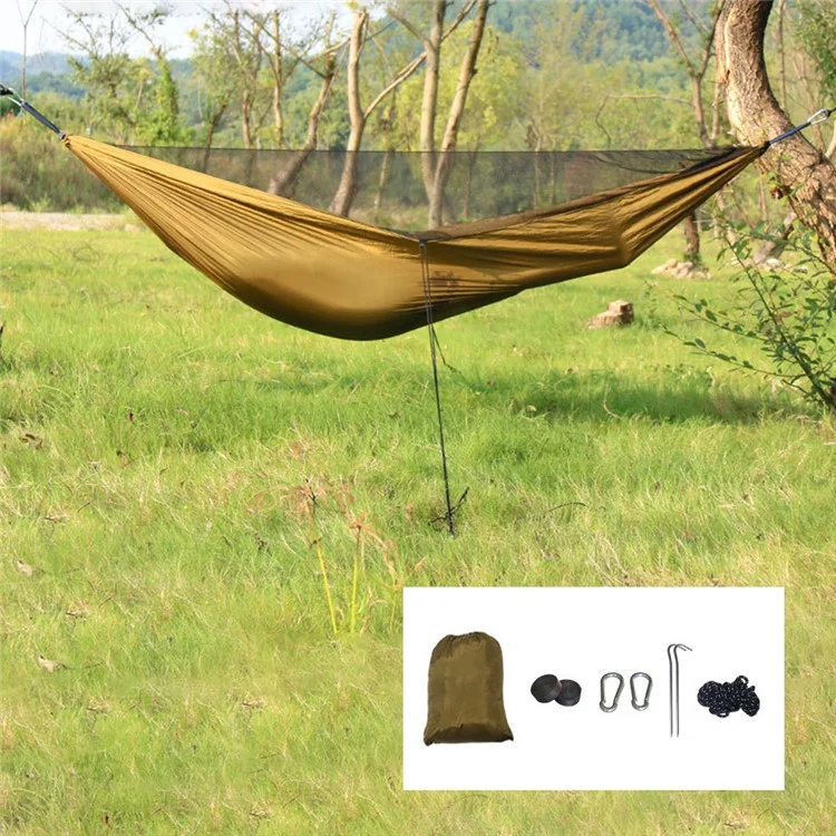 260x140cm Tree Hanging Hammock Camping Bedding with Mosquito Net - Camel