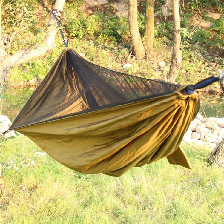 260x140cm Tree Hanging Hammock Camping Bedding with Mosquito Net - Camel