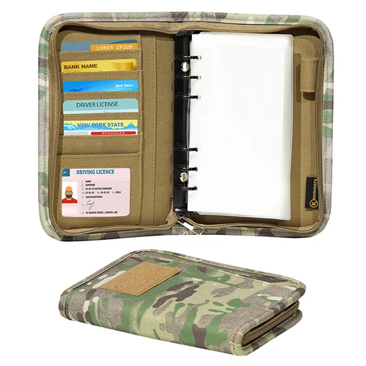 KOSIBATE H288 Ring Binder Tactical Notebook Cover with Zippered for Folders Cards, with 40 Sheets Of Loose Leaf Paper