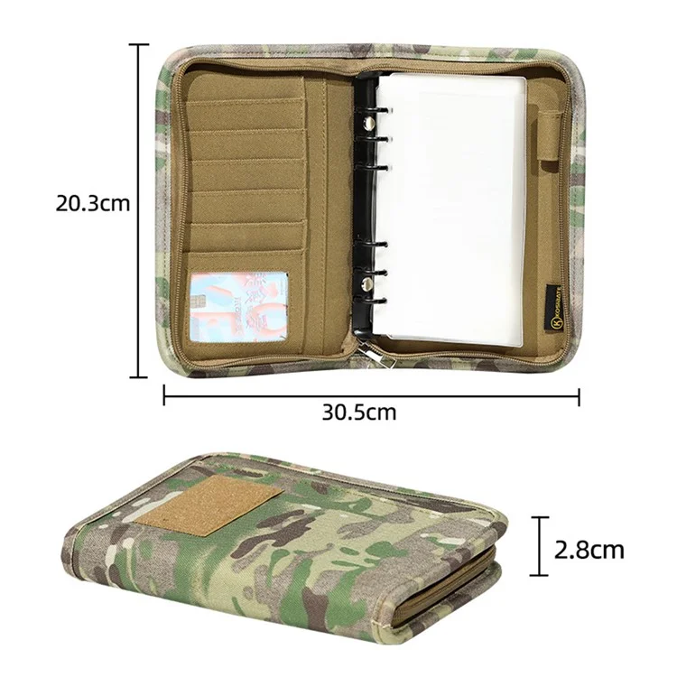 KOSIBATE H288 Ring Binder Tactical Notebook Cover with Zippered for Folders Cards, with 40 Sheets Of Loose Leaf Paper