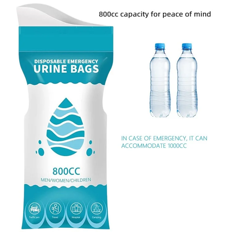EM-16422 33x13.2cm Emergency Disposable 800cc Urinal Bag with Cotton Pad for Traffic Jams Camping Hiking