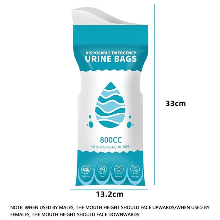 EM-16422 33x13.2cm Emergency Disposable 800cc Urinal Bag with Cotton Pad for Traffic Jams Camping Hiking