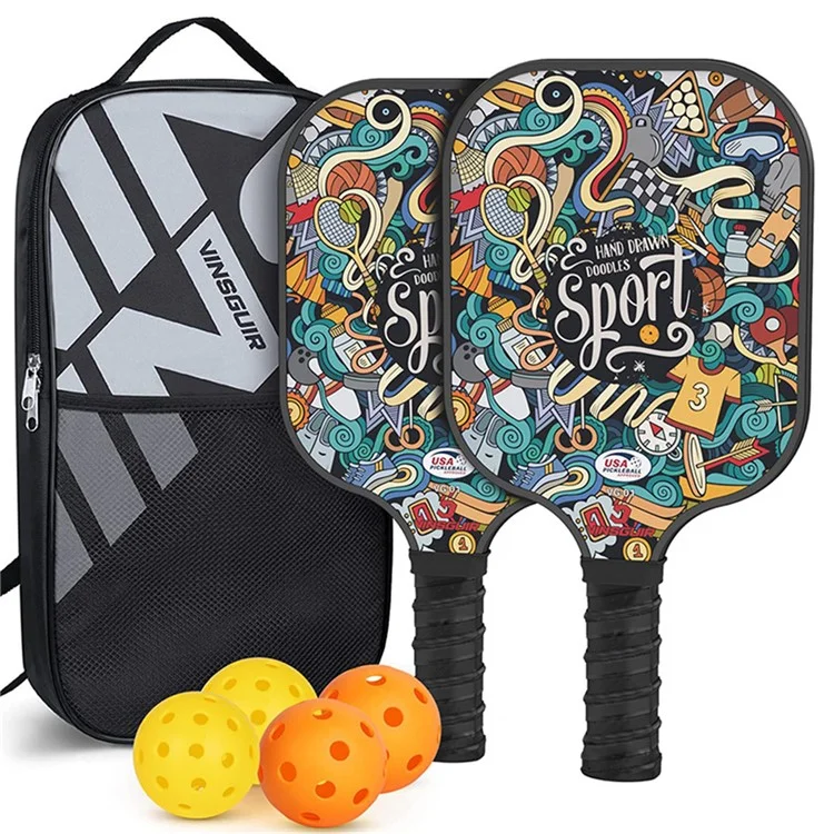 VINSGUIR 1 Par de Raquetes de Pickleball de Fibra de Vidro com 4 Bolas e Bolsa de Armazenamento - Graffiti