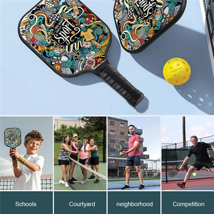 VINSGUIR 1 Par de Raquetes de Pickleball de Fibra de Vidro com 4 Bolas e Bolsa de Armazenamento - Graffiti