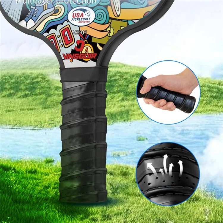 VINSGUIR 1 Par de Raquetes de Pickleball de Fibra de Vidro com 4 Bolas e Bolsa de Armazenamento - Graffiti
