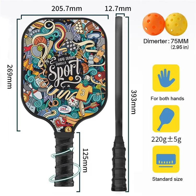 VINSGUIR 1 Par de Raquetes de Pickleball de Fibra de Vidro com 4 Bolas e Bolsa de Armazenamento - Graffiti