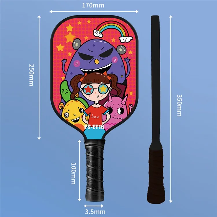 Desenho Cartoon Design Kids Fiberglass Pickleball Racket com 2 Bolas - PS-ET15