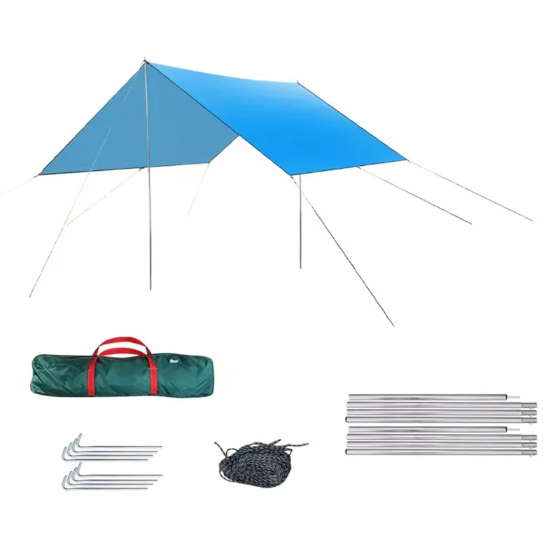 4.5x4.5m Camping Tent Tarp 210D Oxford Cloth Canopy Awning Sun Shelter for Picnic, Outdoor Party - Sky Blue
