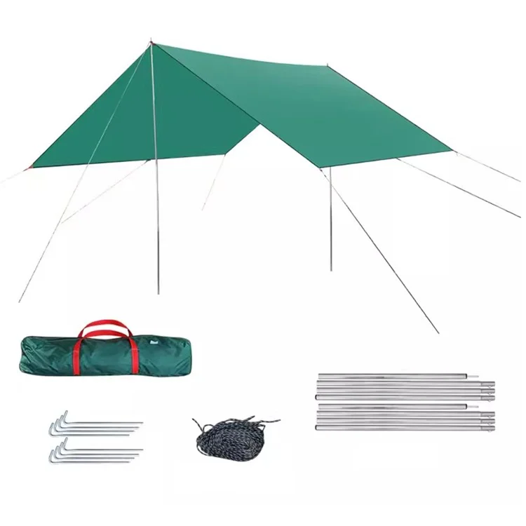 3x4.5m Camping Tent Tarp 210D Oxford Cloth Canopy Awning Sun Shelter for Picnic, Outdoor Party - Blackish Green