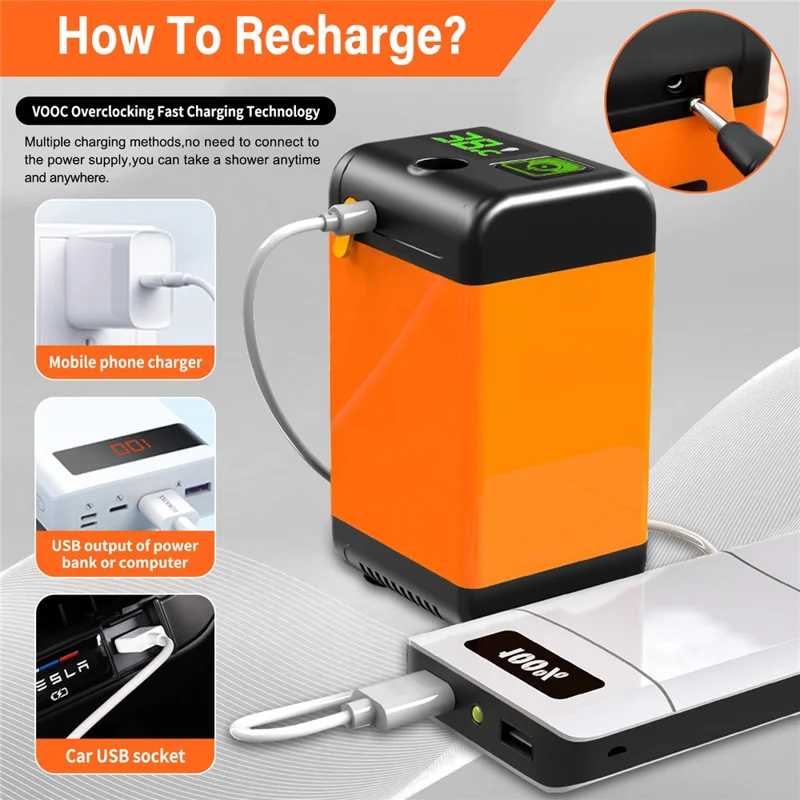 6000mAh Outdoor Camping Electric Shower with Smart Temperature Monitoring + 3 Spray Modes