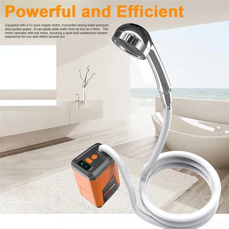 Portable Electric Shower Rechargeable with Intelligent Digital Display for Camping, Hiking - Orange / 1 Spray Mode