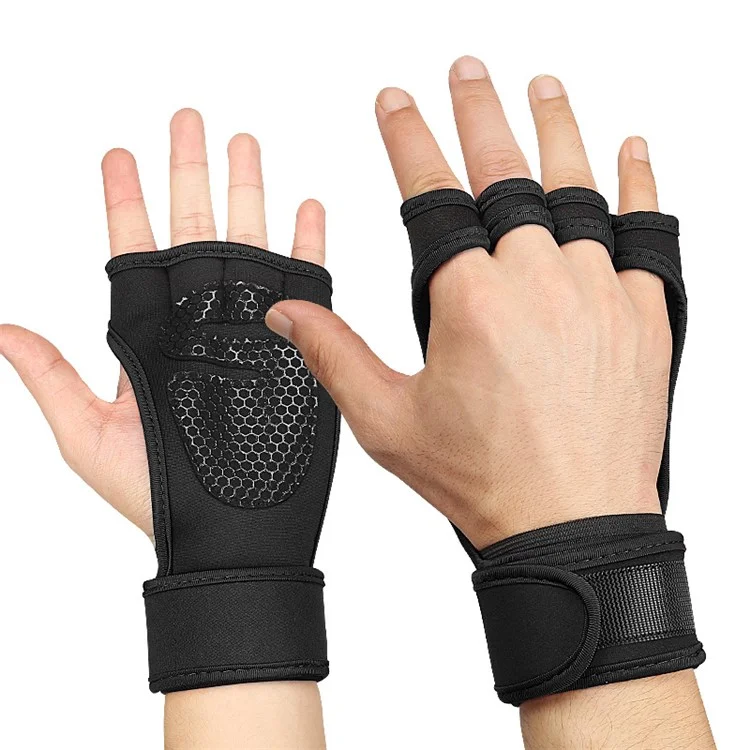 KYNCILOR A0051 One Pair Exercise Gloves Half Finger Workout Gloves Anti-slip Silicone Padding Palm for Weight Lifting, Powerlifting, Pull-Ups, Cross-Training, Riding - Black//L