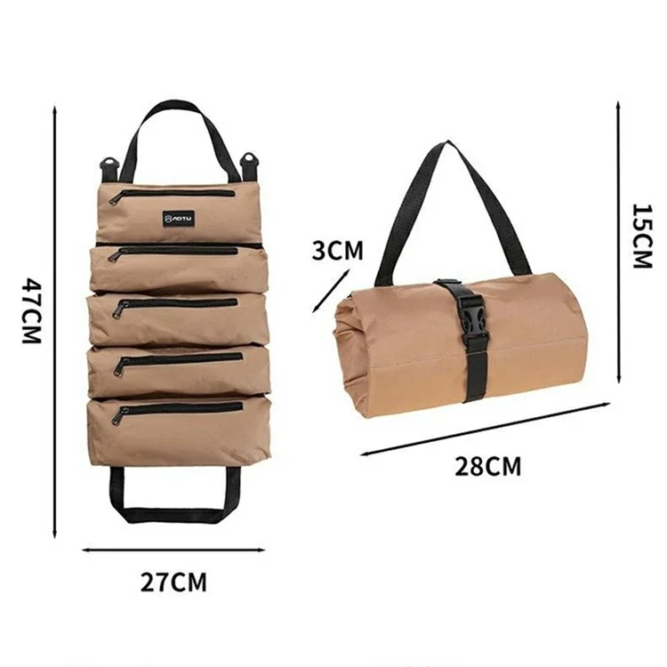 AOTU AT6944 Camping Tool Roll Sac Oxford Tissu Outils Organisateur Rol Up Storage Pouche - Kaki