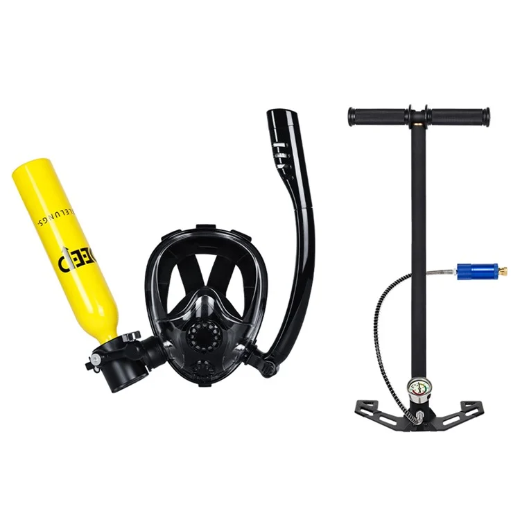 DIDEEP X3000Plus 0.5L Scuba Diving Tank with Pump, Snorkel Mask Breathing Tube - Yellow
