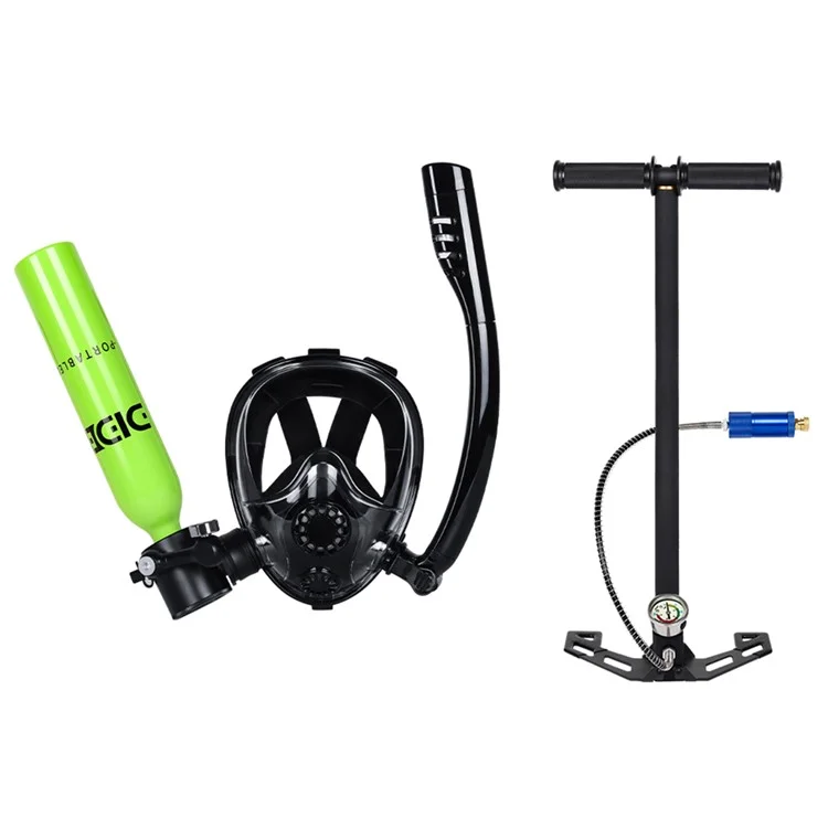 DIDEEP X3000Plus 0.5L Scuba Diving Tank with Pump, Snorkel Mask Breathing Tube - Green