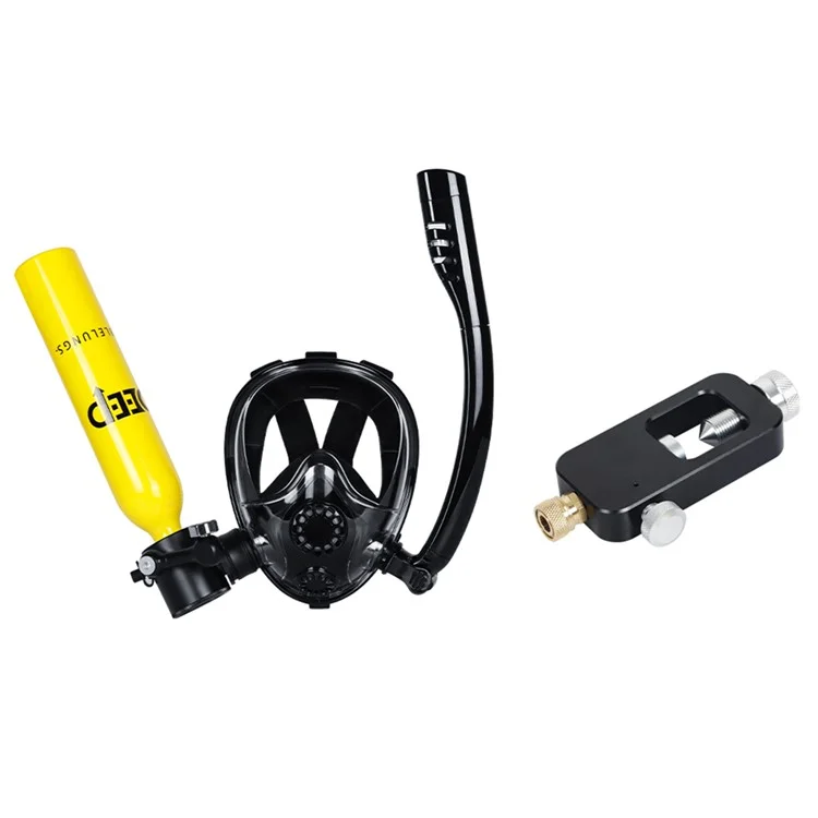 DIDEEP X3000plus 0.5L Tanque de Buceo Con Tubo de Respiración de Máscara de Snorkel, Adaptador - Amarillo