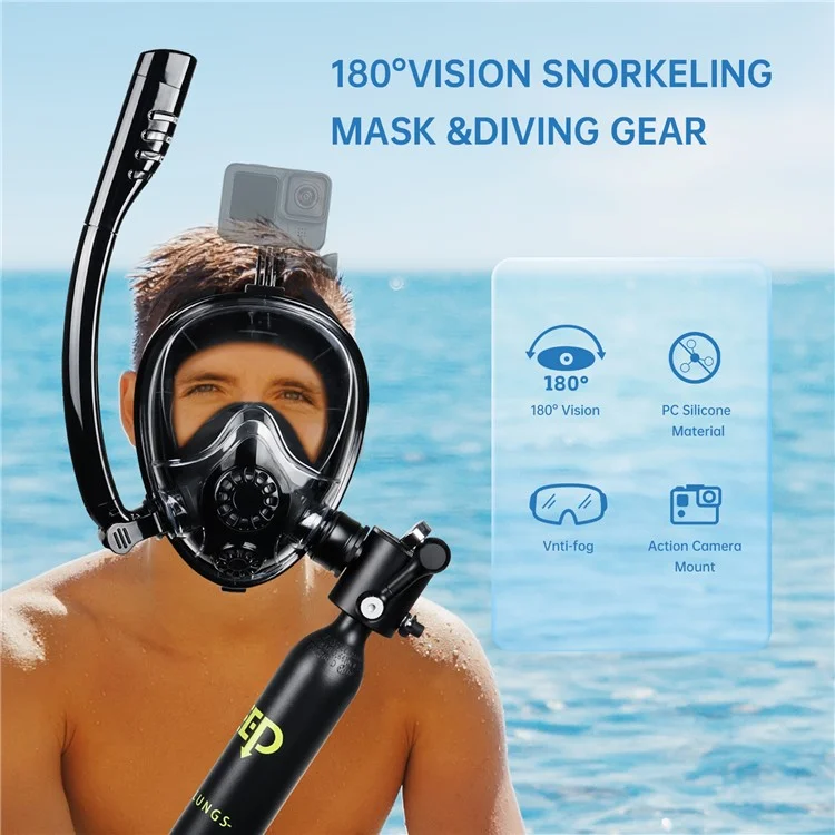 DIDEEP X3000plus 0.5L Tanque de Buceo Con Tubo de Respiración de Máscara de Snorkel, Adaptador - Amarillo