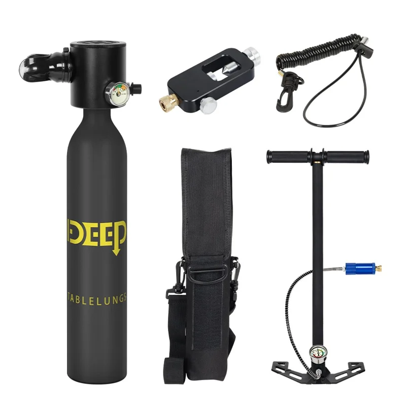 DIDEEP X3000 0.5L Mini Scuba Diving Tank with High-Pressure Pump, Adapter, Anti-Lost Lanyard, Storage Bag - Black