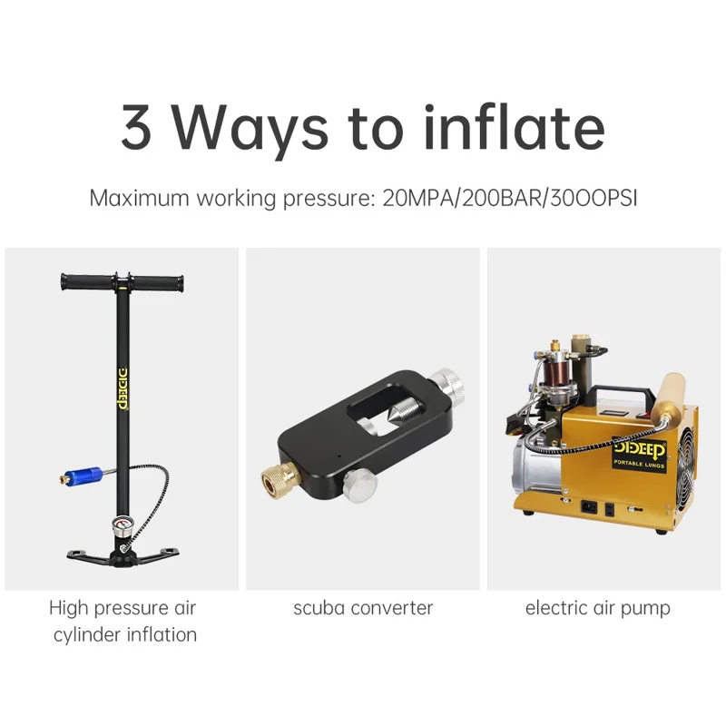 DIDEEP X3000 0.5L Mini Scuba Diving Tank with High-Pressure Pump, Adapter, Anti-Lost Lanyard, Storage Bag - Black