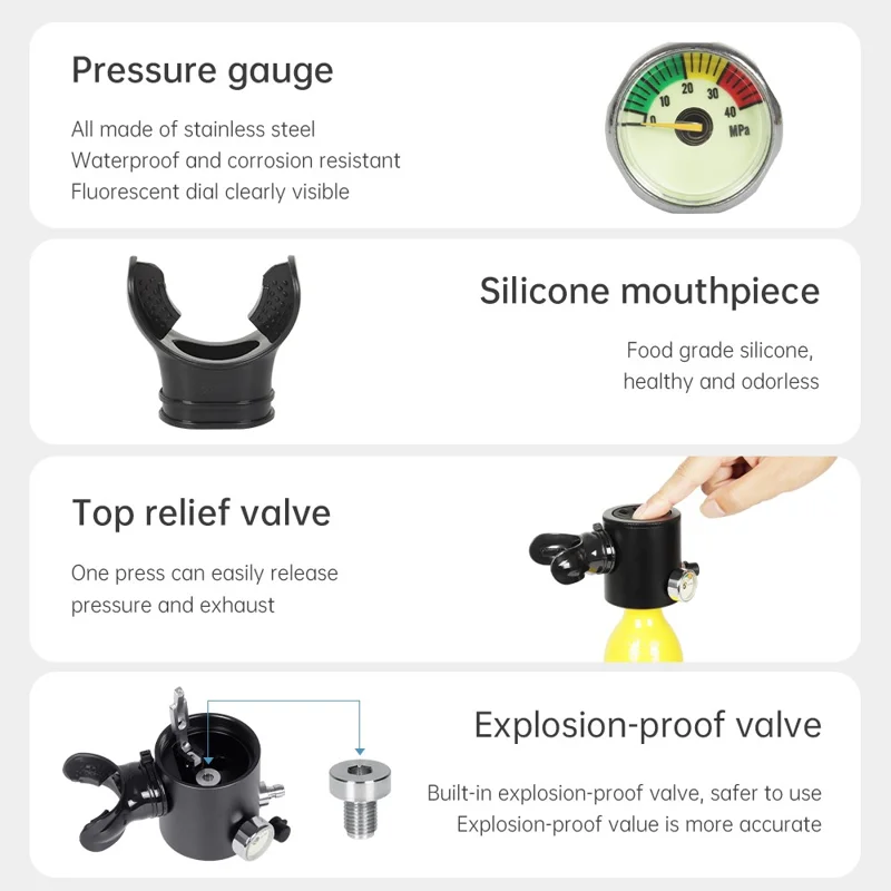 DIDEEP X3000 0.5L Mini Scuba Diving Tank with High-Pressure Pump, Adapter, Anti-Lost Lanyard, Storage Bag - Black