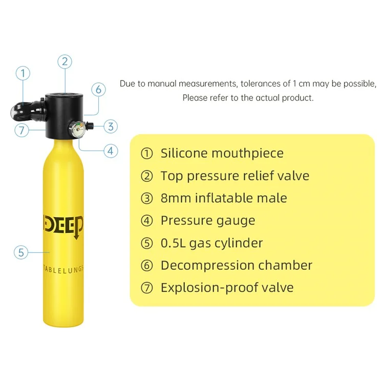 Dideep X3000 0,5l Mini Mini-réservoir de Plongée Sous-marine Avec Pompe Haute Pression, Longe Anti-perd, Sac de Rangement - Noir