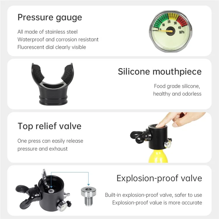 Dideep X3000 0,5l Mini Mini-réservoir de Plongée Sous-marine Avec Pompe Haute Pression, Longe Anti-perd, Sac de Rangement - Noir