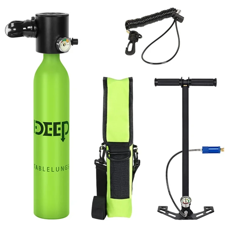 DIDEEP X3000 0.5L Mini Scuba Diving Tank with High-Pressure Pump, Anti-Lost Lanyard, Storage Bag - Green
