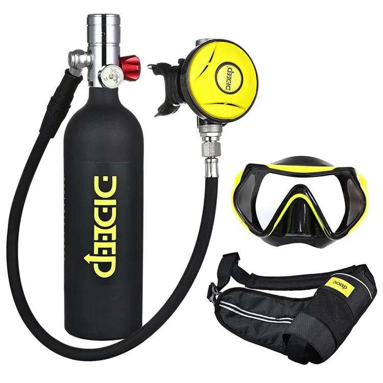 DIDEEP X4000Pro 1L Scuba Diving Tank with Vest, Diving Goggles - Black / Silver