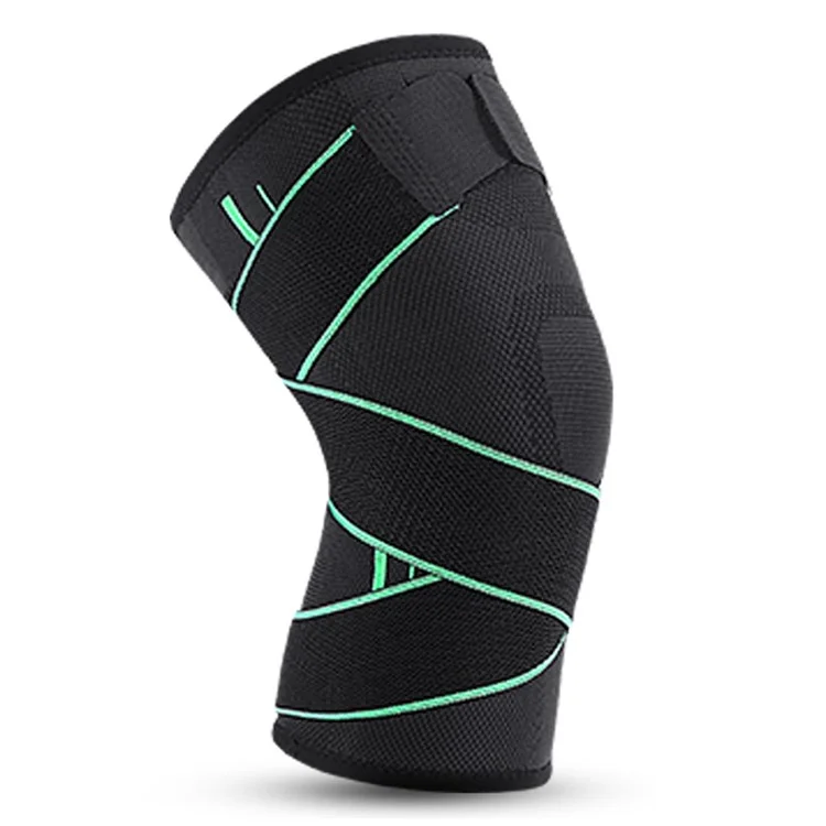 KYNCILOR AB028 1/Pc Non-slip Knee Support Brace for Running Hiking Basketball Joint Pain Relief Elastic Knee Protector Pads with Straps - Green/ S