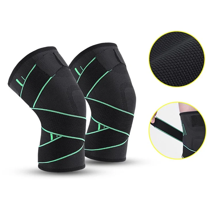 KYNCILOR AB028 1/Pc Non-slip Knee Support Brace for Running Hiking Basketball Joint Pain Relief Elastic Knee Protector Pads with Straps - Green/ S