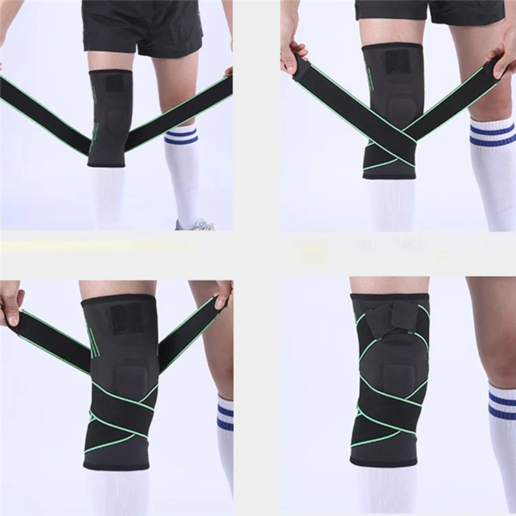 KYNCILOR AB028 1/Pc Non-slip Knee Support Brace for Running Hiking Basketball Joint Pain Relief Elastic Knee Protector Pads with Straps - Green/ S
