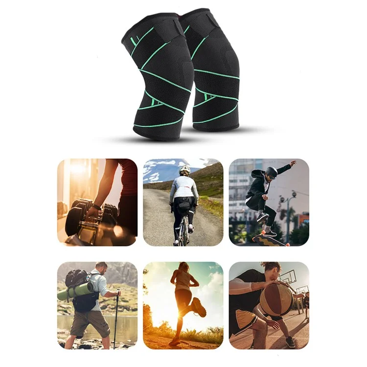 KYNCILOR AB028 1/Pc Non-slip Knee Support Brace for Running Hiking Basketball Joint Pain Relief Elastic Knee Protector Pads with Straps - Green/ S
