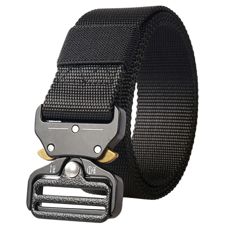 SN-P002 125x3.8cm Men's Nylon Web Tactical Belt Work Belt with Alloy Buckle - Black