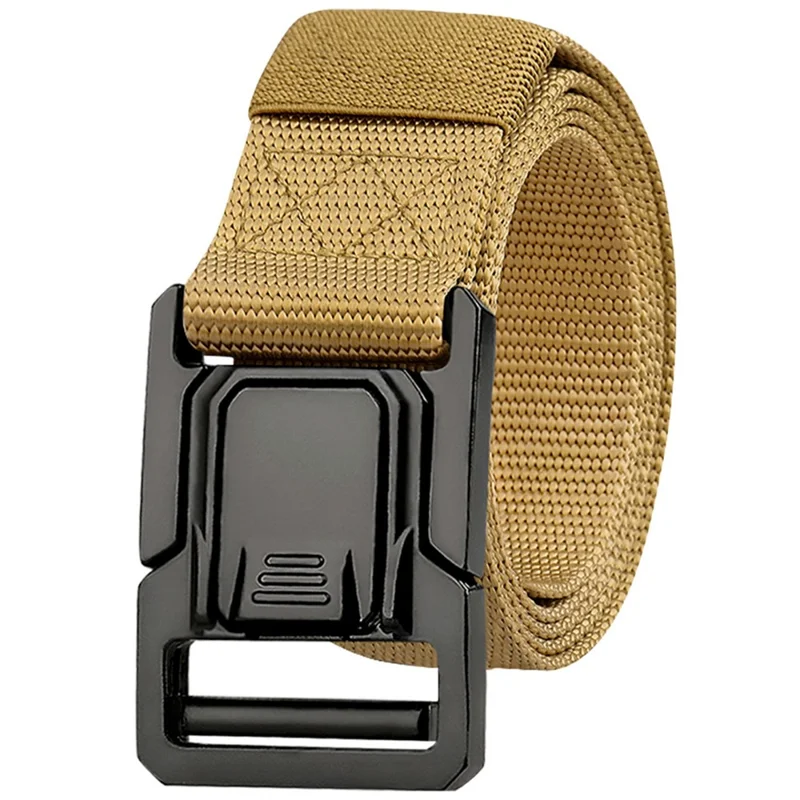 SN-P113 125x3.8cm Men's Nylon Web Tactical Belt Adjustable Work Belt with Zinc Alloy Buckle - Khaki
