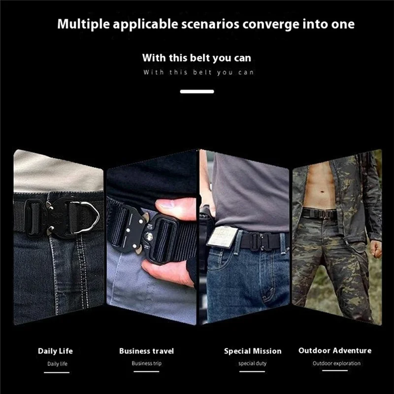 SN-P113 125x3.8cm Men's Nylon Web Tactical Belt Adjustable Work Belt with Zinc Alloy Buckle - Khaki