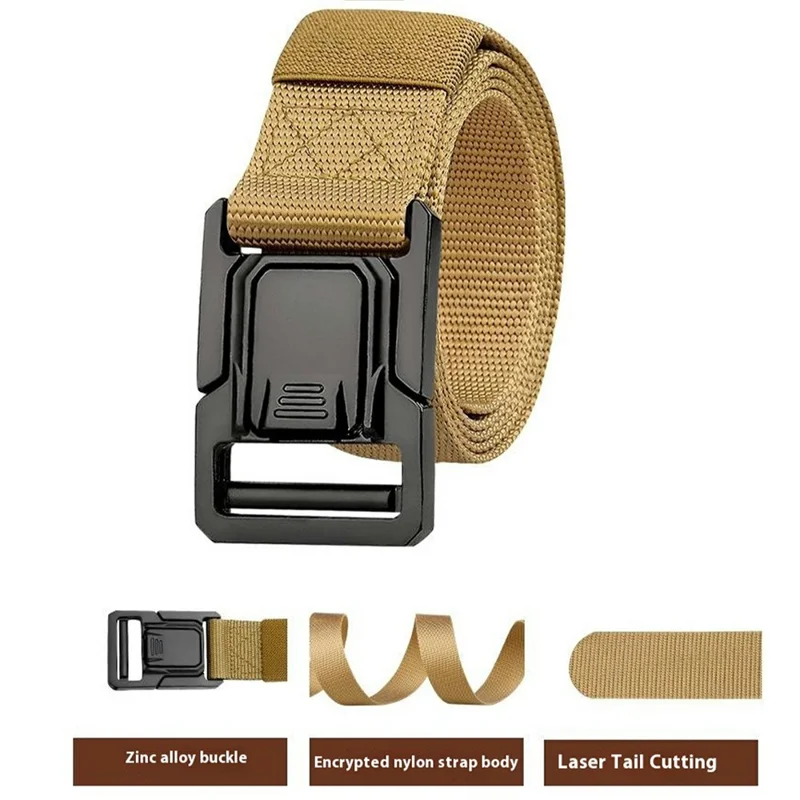 SN-P113 125x3.8cm Men's Nylon Web Tactical Belt Adjustable Work Belt with Zinc Alloy Buckle - Khaki